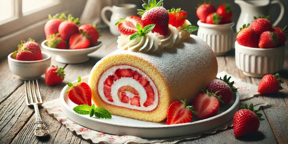 Gâteau roulé à la fraise et chantilly