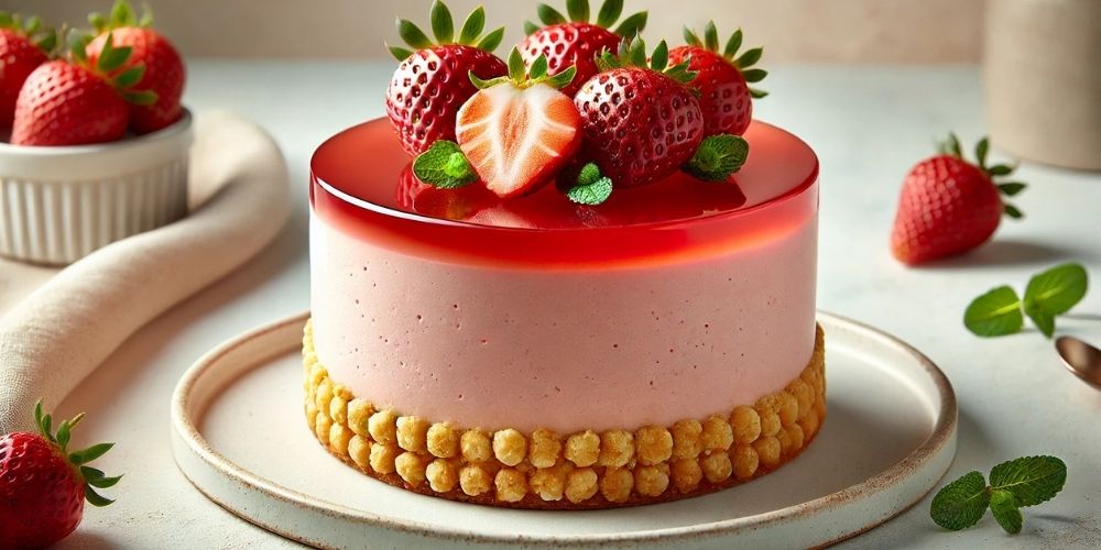 Gâteau mousse aux fraises avec biscuit croustillant