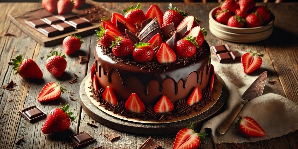 Gâteau au chocolat et fraises fraîches