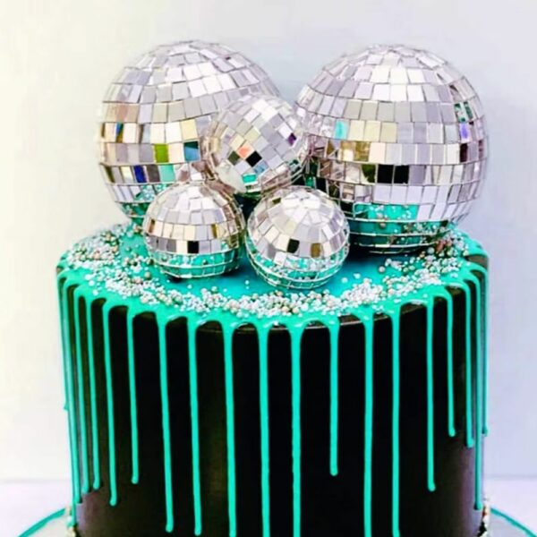 Kit décoration gâteau boules disco miroir argent – Image 3