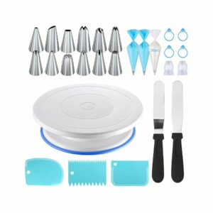 Kit de décoration pour gâteau avec plateau tournant – bleu
