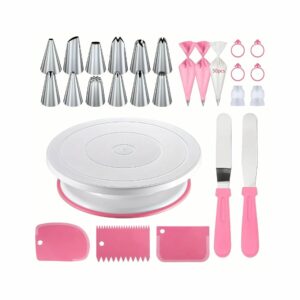 Kit de décoration pour gâteau avec plateau tournant – rose