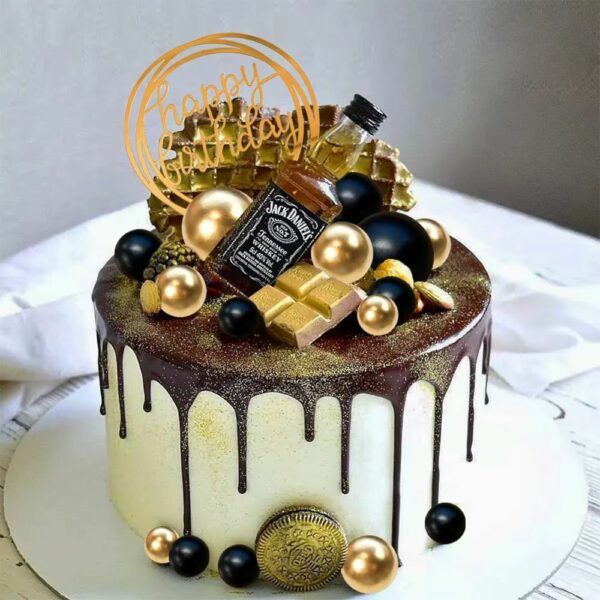 Kit décoration gâteau anniversaire – Noir & Or – Image 2
