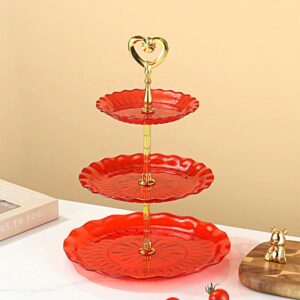 Présentoir à gâteaux 3 étages – rouge transparent