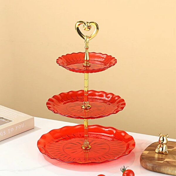 Présentoir à gâteaux 3 étages – rouge transparent